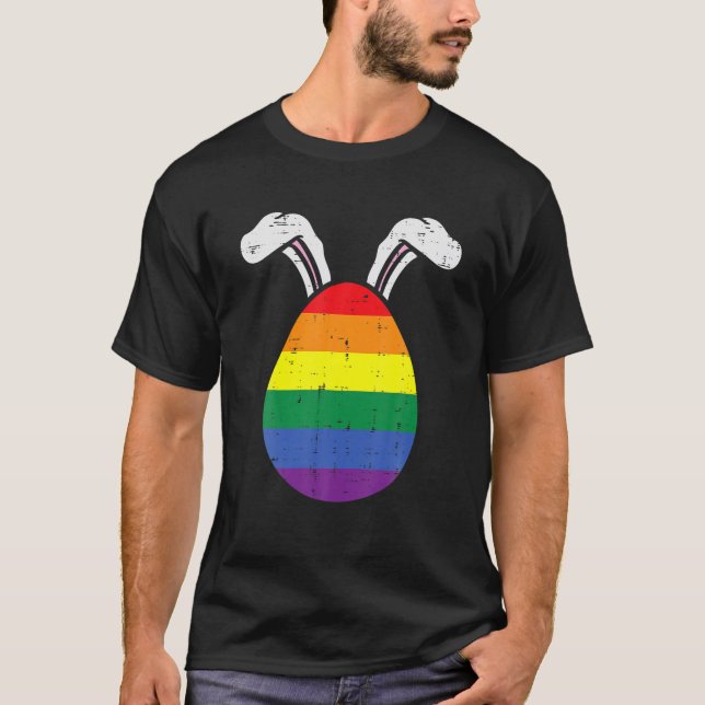 Rainbow Flagga Egg Bunny Öron Gay pride Påsk T Shirt (Framsida)