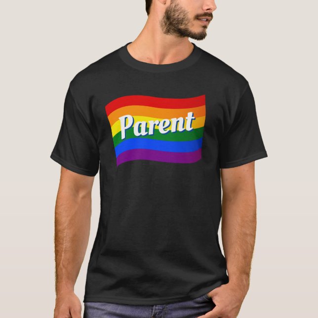 Rainbow Flagga Gay Pappa Lesbisk Mamma homosexuell T Shirt (Framsida)