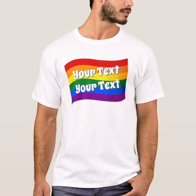 Rainbow Flagga Gay pride anpassningsbar text upp t Shirt (Framsida)