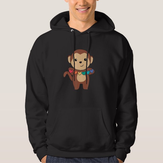 Rainbow Flagga Gay pride Lgbtq Heart Monkey Hoodie (Framsida)