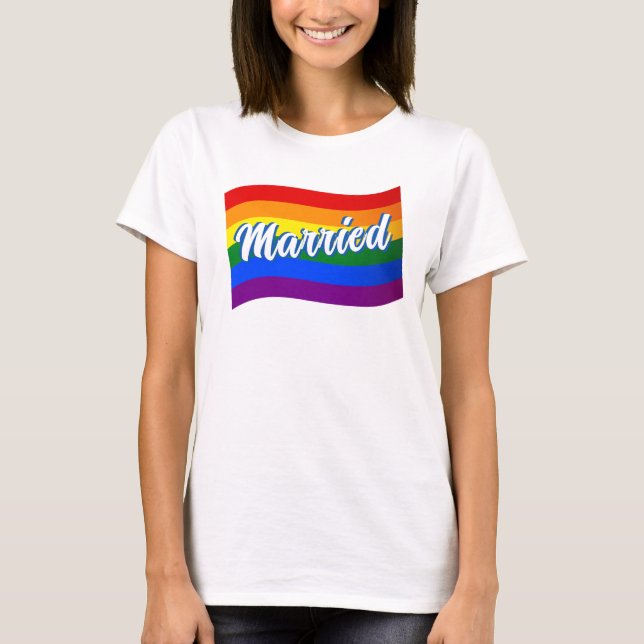 Rainbow Flagga gifta homosexuella äktenskap Gay pr T Shirt (Framsida)