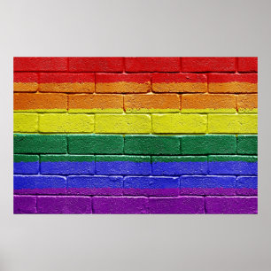 Rainbow Flagga Grunge Brick Wall Poster