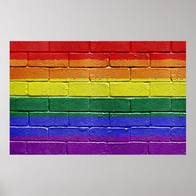 Rainbow Flagga Grunge Brick Wall Poster (Framsidan)