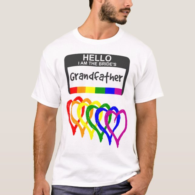 Rainbow Flagga Hearts Bride Grandfather Namn Badge T Shirt (Framsida)