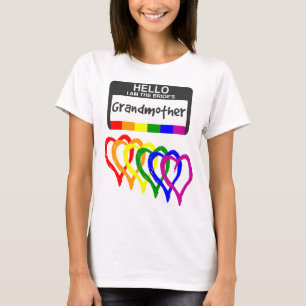 Rainbow Flagga Hearts Bride Grandmor Namn Badge T Shirt