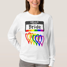 Rainbow Flagga Hearts Bride Namn Badge Bröllop T Shirt