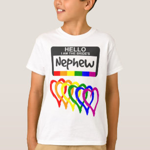 Rainbow Flagga Hearts Bride Nephew Namn Badge T Shirt