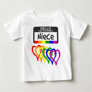Rainbow Flagga Hearts Bride Niece Namn Badge T Shirt
