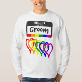 Rainbow Flagga Hearts Groom Namn Badge Bröllop T Shirt