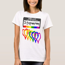 Rainbow Flagga Hearts Groom Stepmamma Namn Badge T Shirt