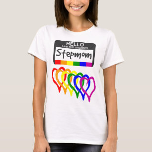 Rainbow Flagga Hearts Groom Stepmamma Namn Badge T Shirt
