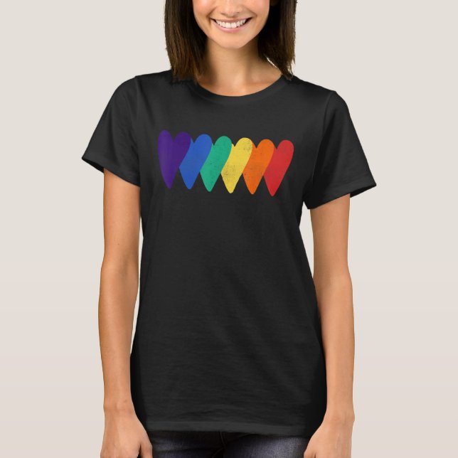 Rainbow Flagga Hearts Kärlek LGBT Gay Lesbisk Bi T Shirt (Framsida)