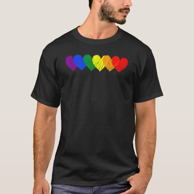 Rainbow Flagga Hearts Kärlek Lgbt Gay Lesbisk Bi T T Shirt (Framsida)