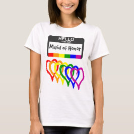 Rainbow Flagga Hearts Maid of honor Namn Badge T Shirt
