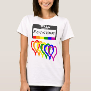 Rainbow Flagga Hearts Maid of honor Namn Badge T Shirt