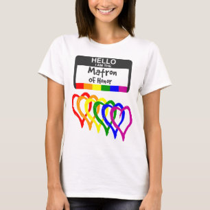 Rainbow Flagga Hearts Matron of Honor Namn Badge T Shirt