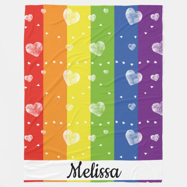 Rainbow Flagga | Hörn | NAMN | Fleece Blanket (Framsidan)