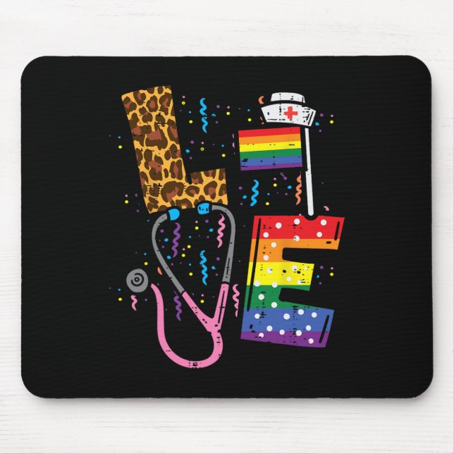 Rainbow Flagga Kärlek Nurse Rn SCrub Top Lgbt Prid Musmatta (Framsidan)