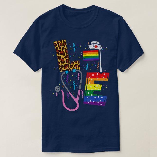 Rainbow Flagga Kärlek Nurse RN SCrub Top LGBT Prid T Shirt (Design framsida)