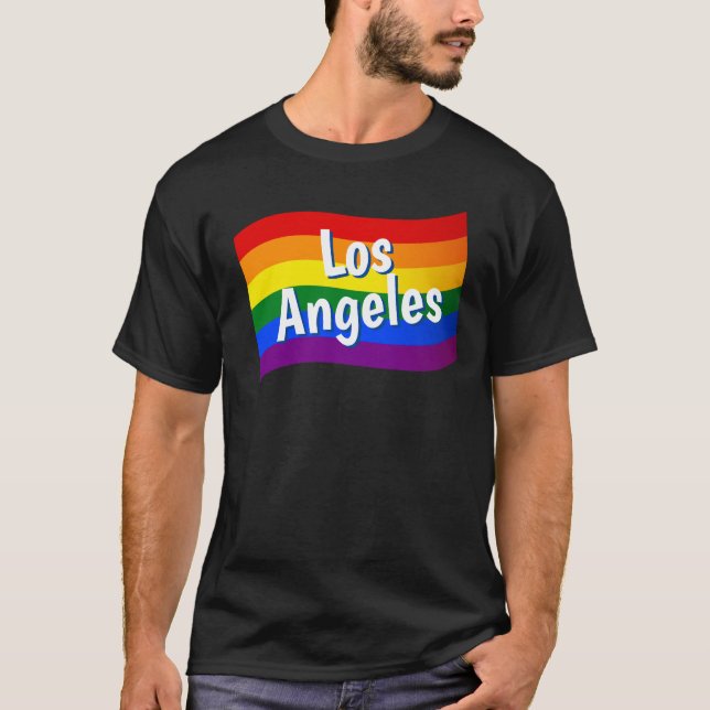 Rainbow Flagga Los Angeles Gay pride LGBT HBT TQ T Shirt (Framsida)