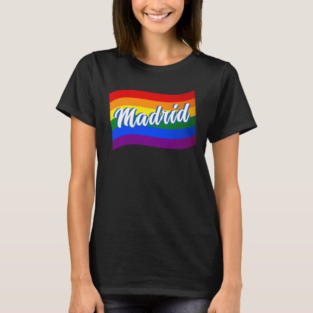Rainbow Flagga Madrid Spanien Gay pride HBT T Shirt (Framsida)