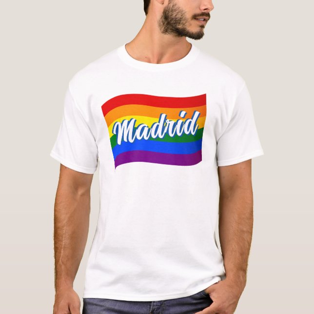 Rainbow Flagga Madrid Spanien Gay pride HBT TQ T Shirt (Framsida)