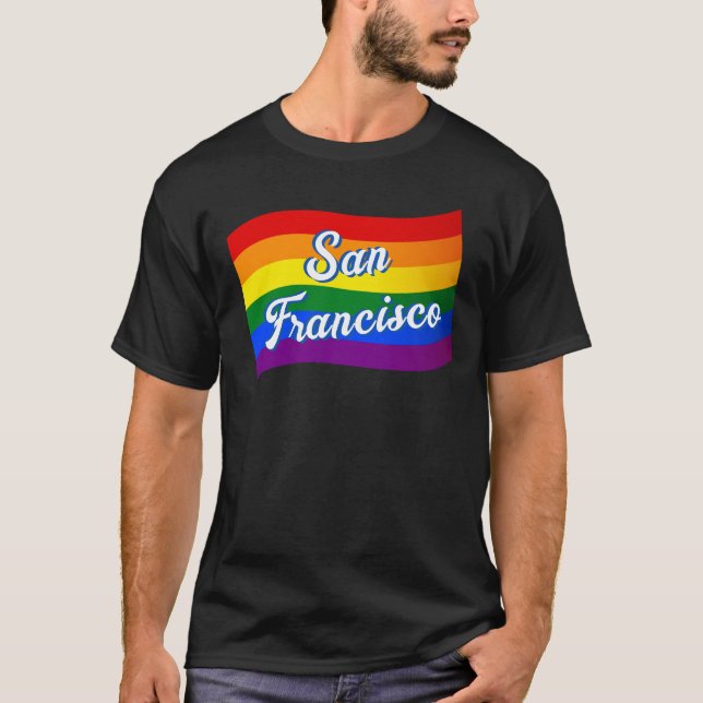 Rainbow Flagga San Francisco Gay pride LGBT HBT TQ T Shirt (Framsida)
