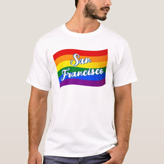 Rainbow Flagga San Francisco Gay pride LGBT HBT TQ T Shirt (Framsida)