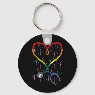Rainbow Flagga Stethoscope Heart Nurse Rn SCrub Ga Nyckelring