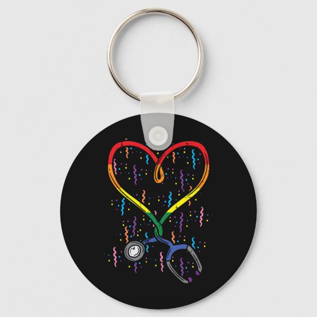 Rainbow Flagga Stethoscope Heart Nurse Rn SCrub Ga Nyckelring (Framsida)