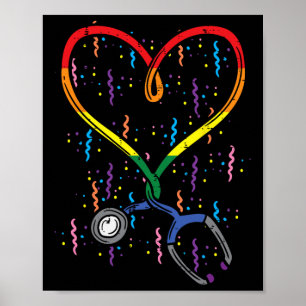Rainbow Flagga Stethoscope Heart Nurse Rn SCrub Ga Poster