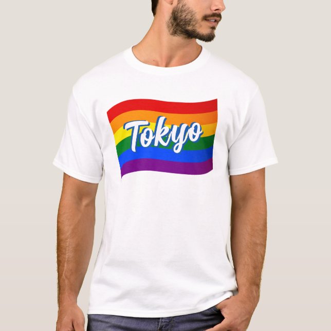 Rainbow Flagga Tokyo Japan Japanska Gay pride HBT  T Shirt (Framsida)
