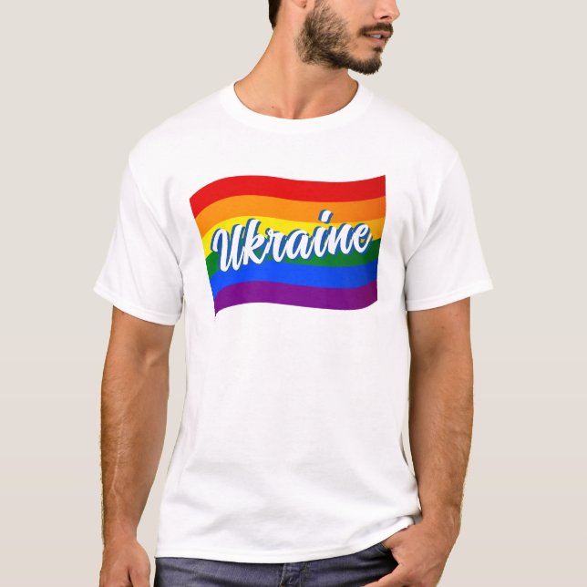 Rainbow Flagga Ukraina Ukrainska Gay pride HBT T Shirt (Framsida)