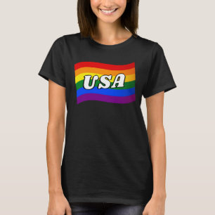 Rainbow Flagga USA American Gay pride LGBT HBT TQ T Shirt