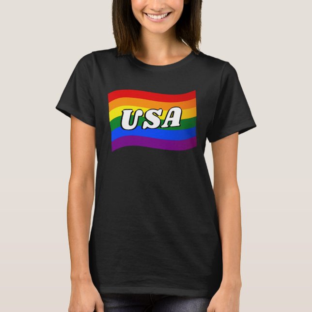 Rainbow Flagga USA American Gay pride LGBT HBT TQ T Shirt (Framsida)