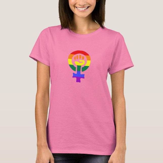 Rainbow Flagga Woman Power Kvinnors t-shirt (Framsida)