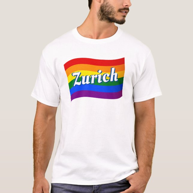 Rainbow Flagga Zurich Schweiz Gay pride HBT TQ T Shirt (Framsida)