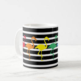 Rainbow Flamingo Silhouettes och B&W Rand Kaffemugg