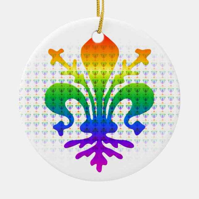 Rainbow Fleur-de-lis Julgransprydnad Keramik (Framsidan)