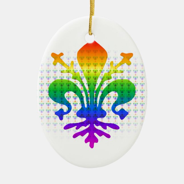 Rainbow Fleur-de-lis Julgransprydnad Keramik (Framsidan)