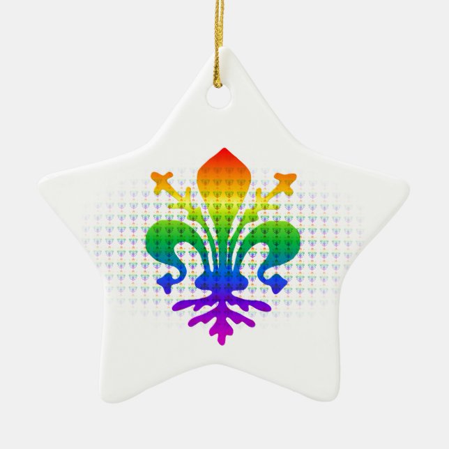Rainbow Fleur-de-lis Julgransprydnad Keramik (Framsidan)