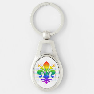 Rainbow Fleur-de-lis Ovalt Silverfärgad Nyckelring