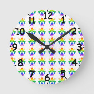 Rainbow Fleur-de-lis Rund Klocka