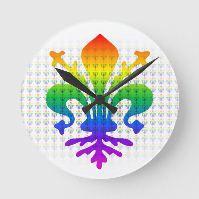 Rainbow Fleur-de-lis Rund Klocka (Framsida)