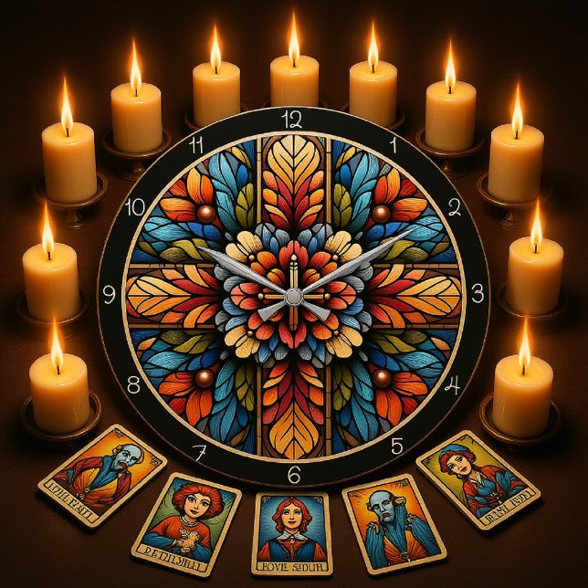 Rainbow Floral Stained Glass Cross  Stor Klocka (Skapare uppladdad)