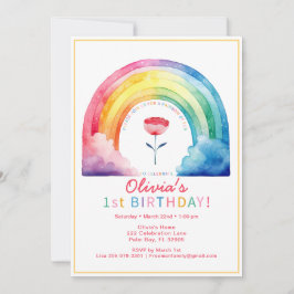 Rainbow Flower 1:a födelsedagen Party Inbjudan