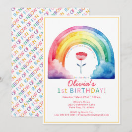 Rainbow Flower 1:a födelsedagen Party Inbjudan