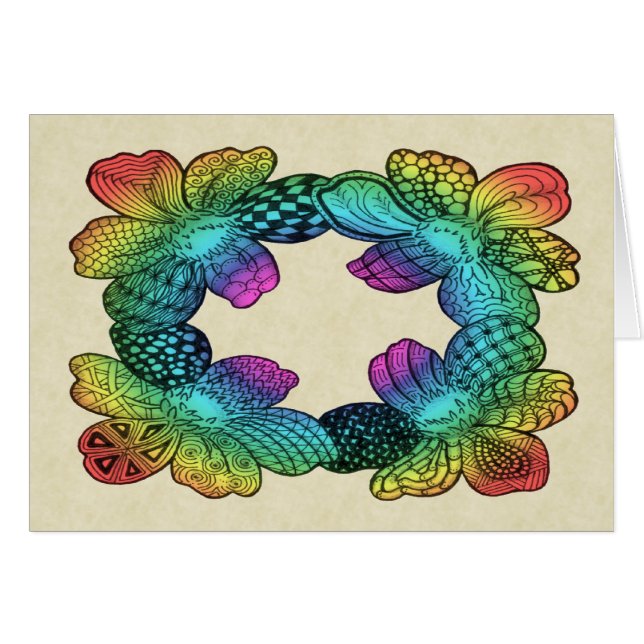 Rainbow Flower Doodle Hälsningskort (Framsidan Horizontal)