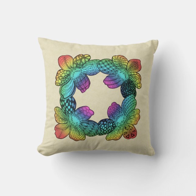 Rainbow Flower Doodle Kudde (Framsida)