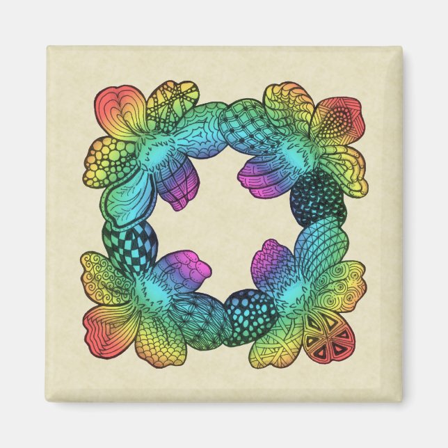 Rainbow Flower Doodle Magnet (Framsidan)